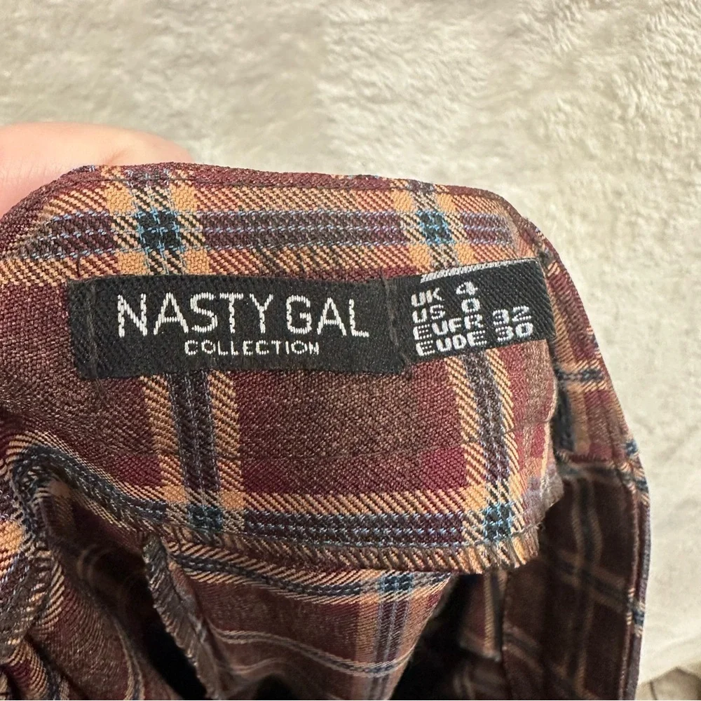 Nasty Gal wide leg trouser red plaid pleated high rise women’s 0 punk grunge - Picture 8 of 9